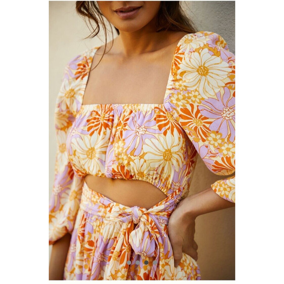 L Space Rosita Cutout Swimsuit Coverup Mini Dress Wavy Daisy Floral Medium $180 - Picture 2 of 5